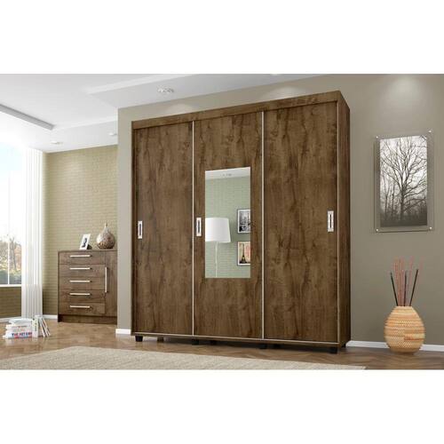 imagem-Guarda Roupa 3 Portas 3 Gavetas Valença C/ Espelho Rústico