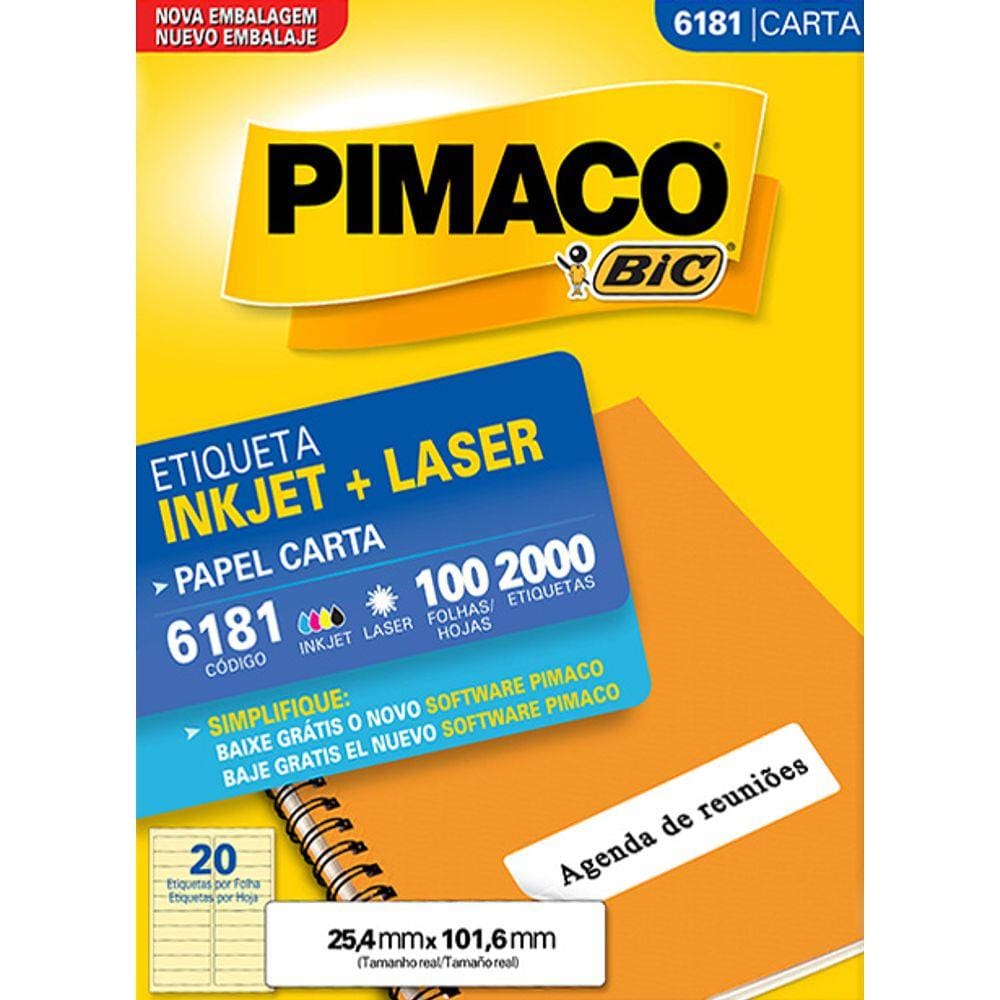 Etiqueta ink-jet/laser Carta 25,4 X 101,6 Pimaco 6181 100 folhas 2000 Unidades