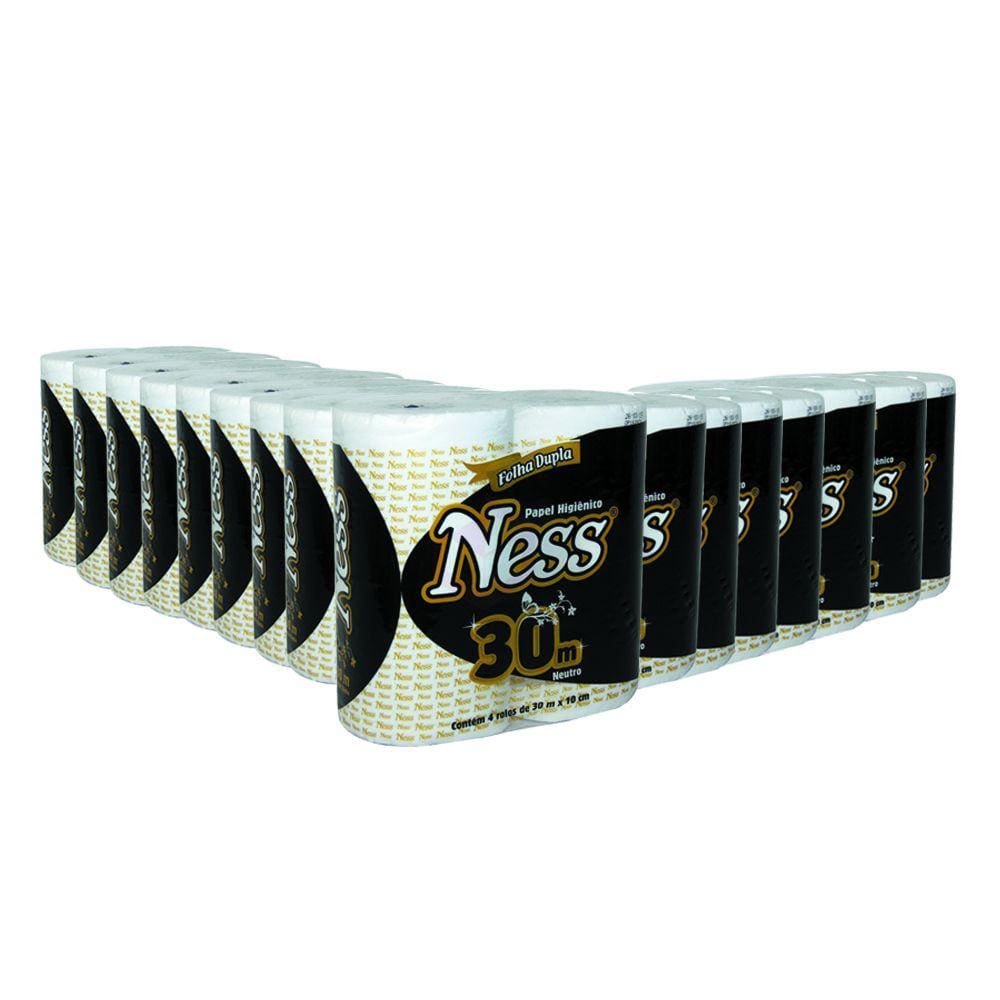 Papel Higiênico Ness Folha Dupla Neutro fardo com 16 pacotes com 4 rolos cada