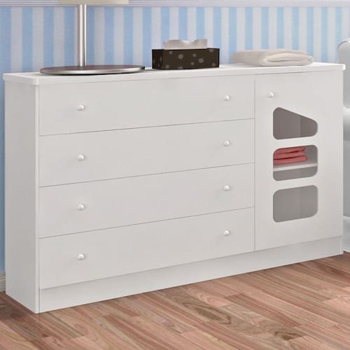 imagem-Cômoda Eloisa Phoenix Baby 4 Gavetas 1 Porta, Branca