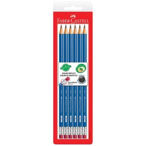 Ecolápis Grafite Presto nº 2 Azul Redondo com Borracha Blister com 6 Faber-Castell