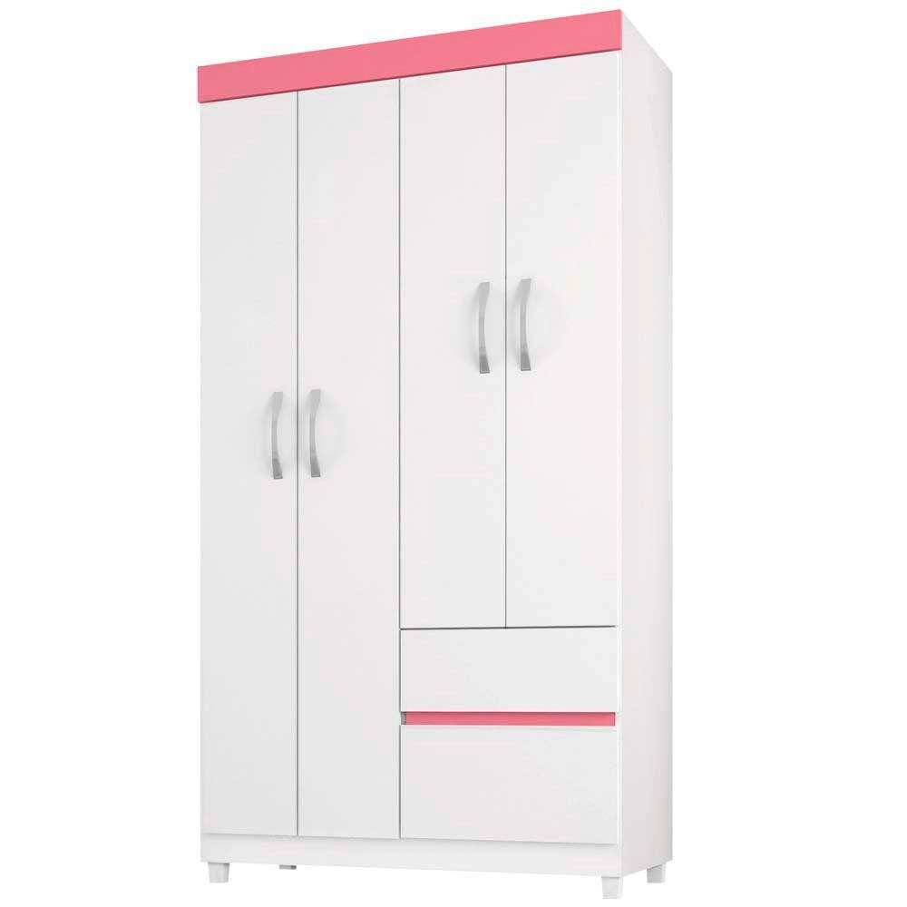 Guarda Roupa 4 Portas Lotus - Demóbile- Branco com Rosa