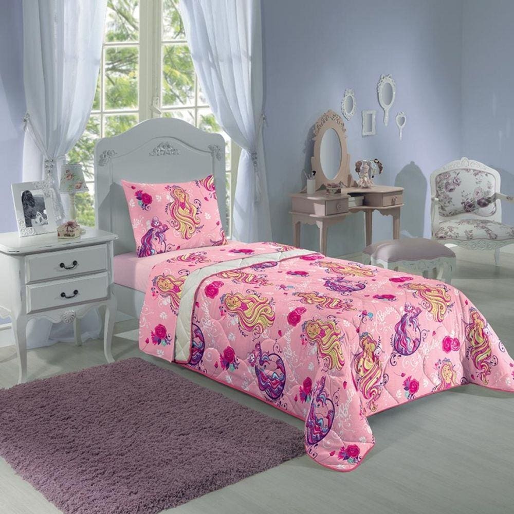 Jogo De Cama Barbie Menina Reinos Magicos Infantil 2 Peças Lepper