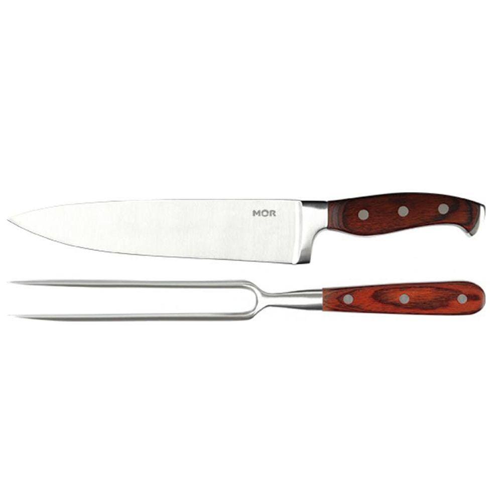 Conjunto de Faca 8 Polegadas com Garfo Cabo Madeira 3944 - Mor