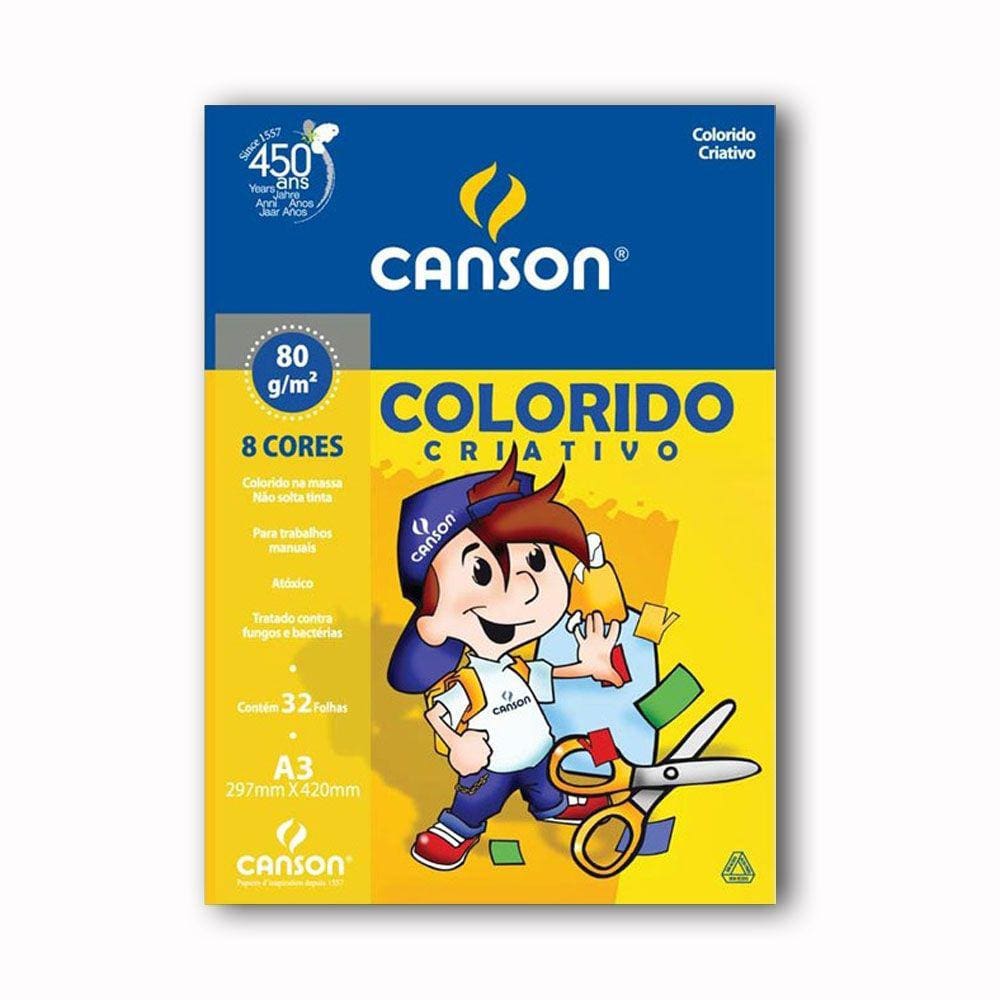 Papel Canson Escolar Criativo 8 Cores A3 80G Pacote com 32 Folhas