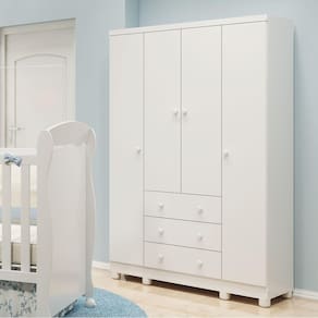 Guarda-Roupa Infantil 4 Portas Junior Móveis Peroba Branco