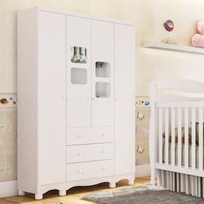 Guarda-Roupa Infantil 4 Portas Uli Móveis Peroba Branco