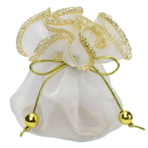 Saquinho Mochilinha Organza Branco com Dourado