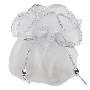 Saquinho Mochilinha Organza Branco com Prata