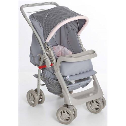 imagem-Carrinho de Bebê Pegasus Cinza e Rosa Galzerano