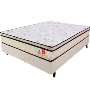 Cama Box Casal Colchão Molas Ensacadas + Box Microfibra Bege BF Colchões 138x188x57cm