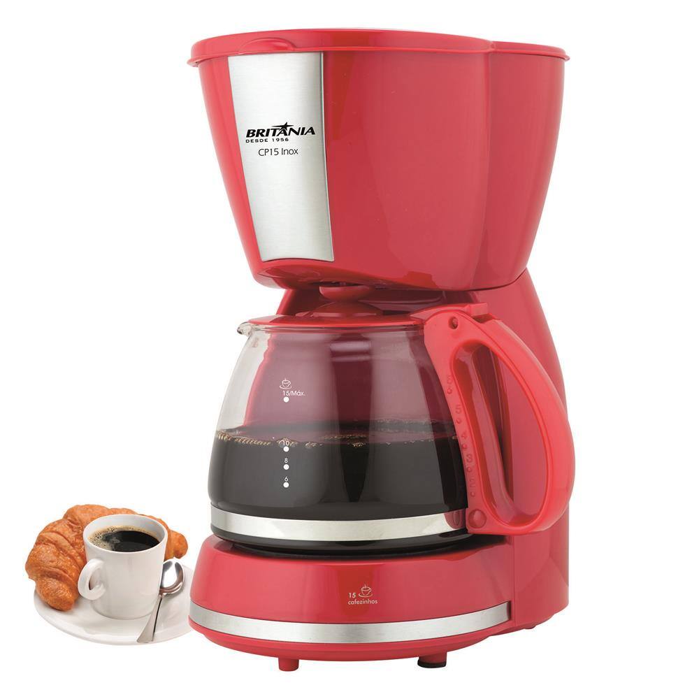 imagem-Cafeteira Elétrica Britânia CP15 15 Xícaras - Vermelha/Inox  - 220v