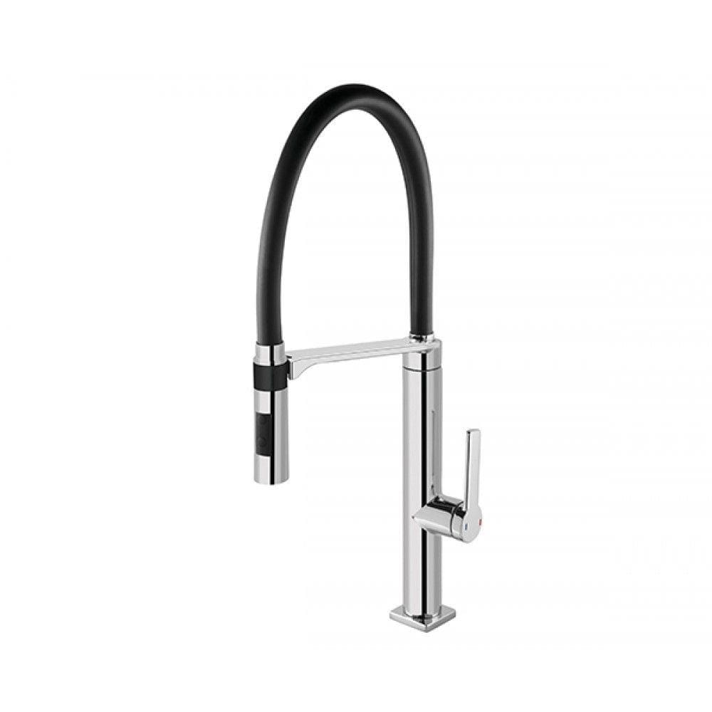Misturador Monocomando para Cozinha Mesa Bica Alta DOC Preto e Cromado - Docol