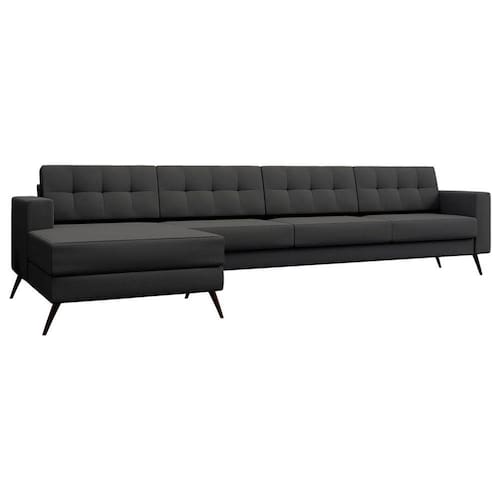 Sofá 4 Lugares Living com Chaise Pé Palito Linho Cotton Menor preço em Sofá 4 Lugares Living com Chaise Pé Palito Linho Cotton