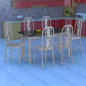 Conjunto de Mesa Granada com 6 Cadeiras Branco Prata e Branco Floral GR
