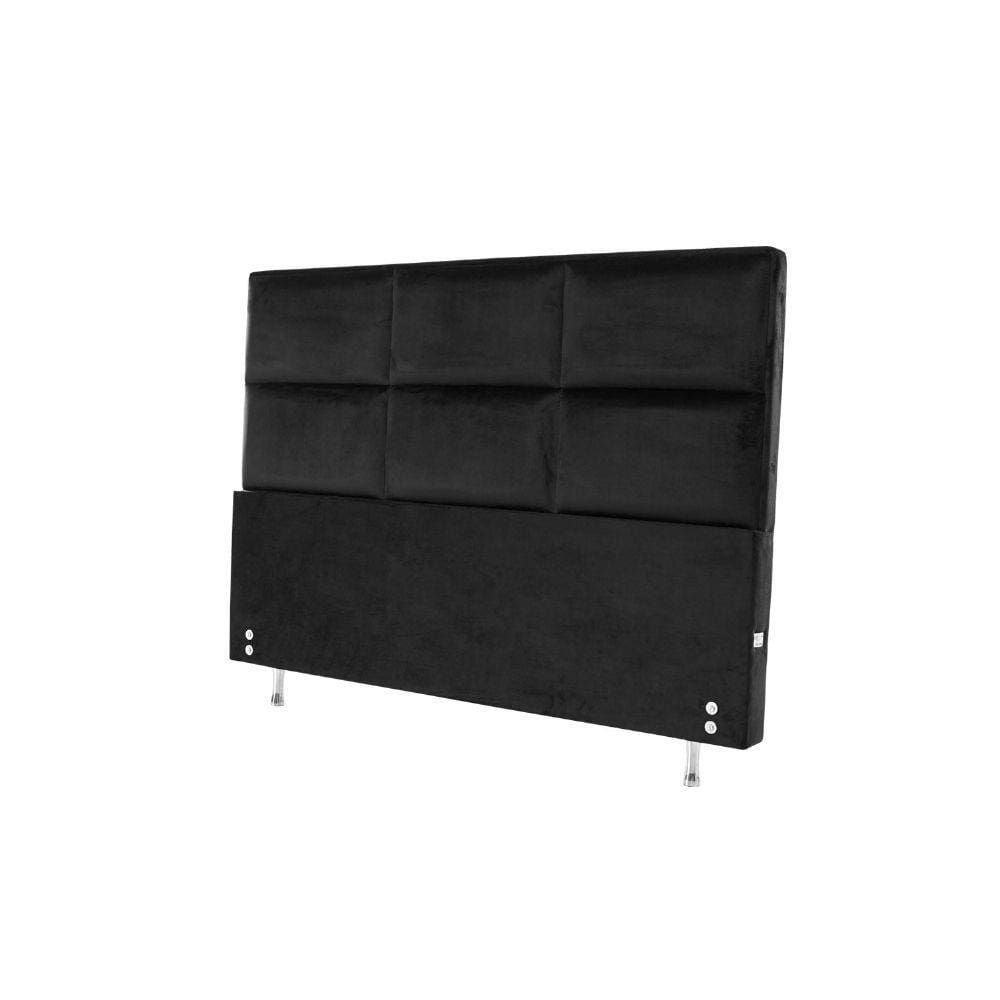 Cabeceira Estofada Para Cama Box Casal 127x142 Veludo Preto