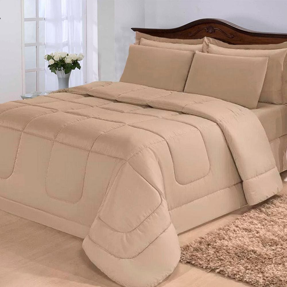 Kit Edredom Confort Casa Dona Dupla Face Casal Queen 6 Pçs com Lençol