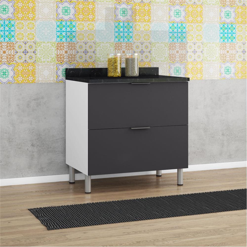 Balcão Duplo Bartira Rubi com 2 Gavetões - 80,1cm de largura - Branco / Grafite