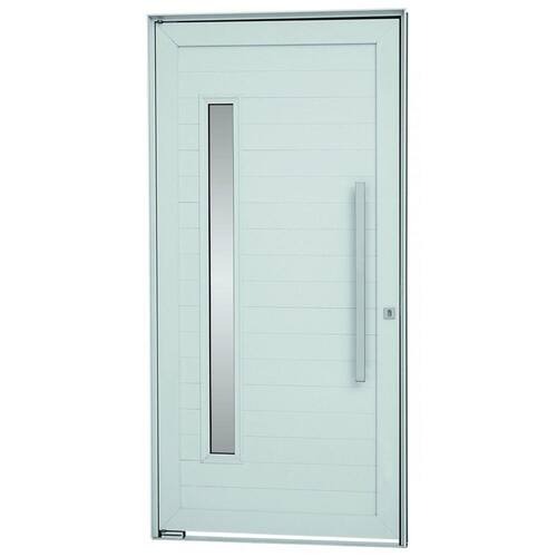 Porta de Alumínio Pivotante Lambris Horizontais com Puxador Fechadura Rolete e Vidro Alumifort Sasazaki 2,16mx1,00mx8cm Branco Esquerda Menor preço em Porta de Alumínio Pivotante Lambris Horizontais com Puxador Fechadura Rolete e Vidro Alumifort Sasazaki 2,16mx1,00mx8cm Branco Esquerda