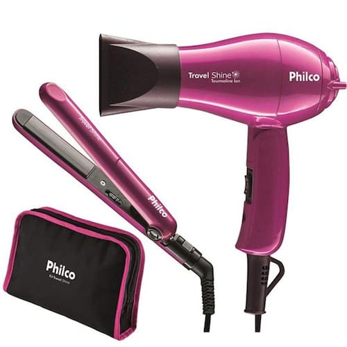 imagem-Kit Prancha + Secador Philco Travel Shine Rosa Bivolt