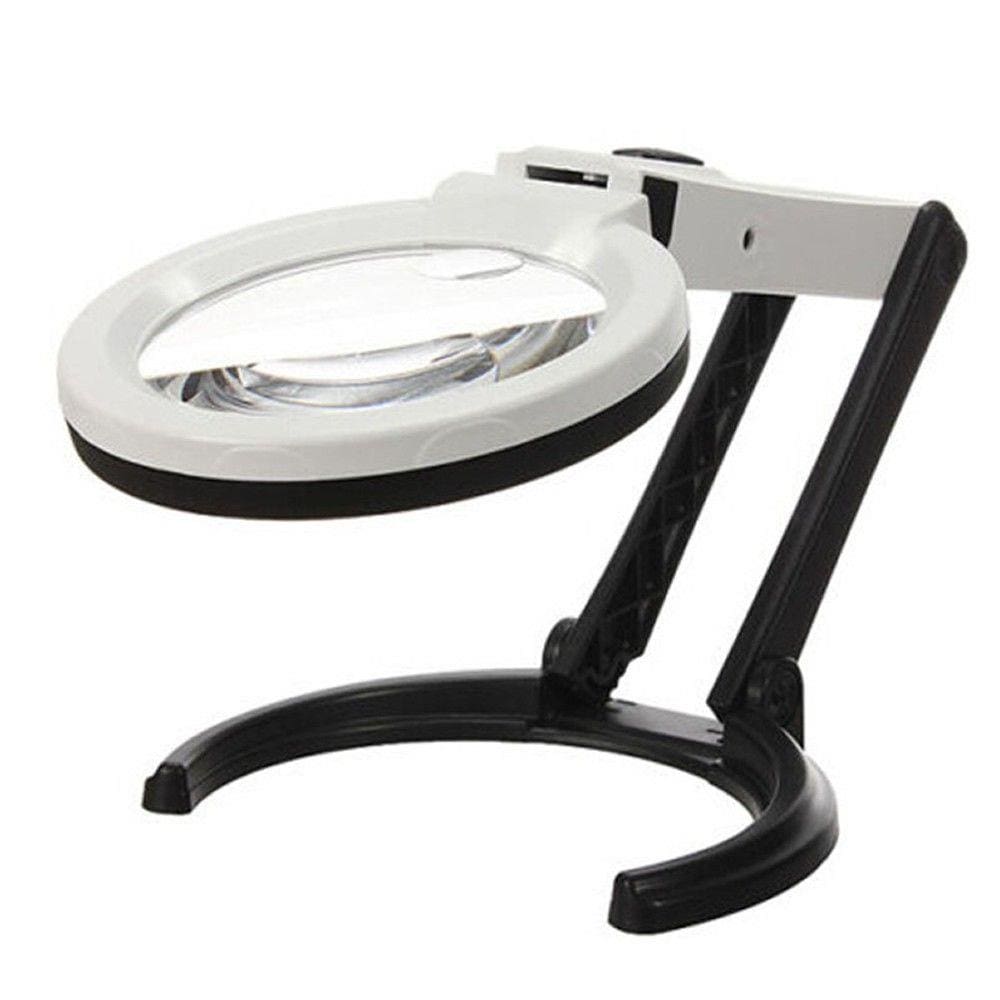 Lupa De Mesa Bancada 10 Leds Lente 120mm Pilhas e Bivolt CBR03549