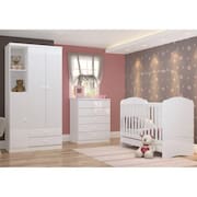 Quarto de Bebê com Guarda-Roupa 3 Portas Cômoda e Berço Faz de Conta Espresso Móveis Branco Espresso Móveis