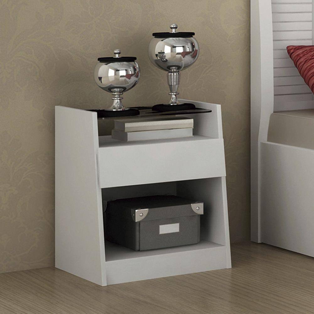 Mesa de Cabeceira 1 Gaveta com Prateleira em Vidro Capri Bianchi Móveis - Branco