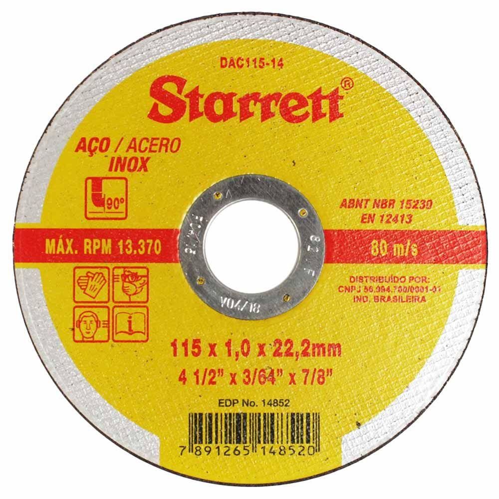 Disco de Corte de 4.1/2 Polegadas para Aço Inox-Starrett-Dac115-14