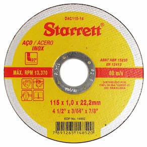 Disco de Corte de 4.1/2 Polegadas para Aço Inox-Starrett-Dac115-14