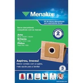 Kit Com 3 Sacos Descartáveis Menalux Para Aspiradores De Pó (Sim02)