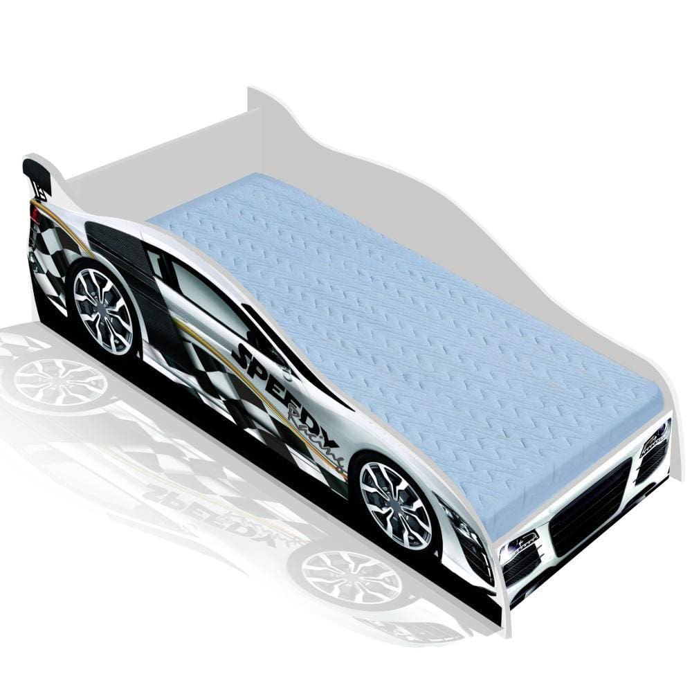 Cama Solteiro Carro Speedy Racing New 188x88 cm - Branca/Branco - RPM Móveis