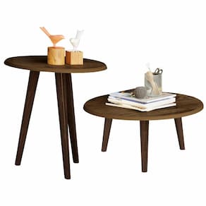 Conjunto Para Sala Com Mesa De Centro E Mesa Lateral Pés Palito - Madeira Rústica - RPM Móveis