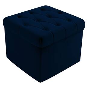 Puff Baú Capitonê Quadrado Suede Azul Marinho - D`Rossi