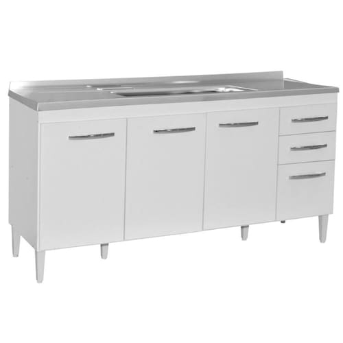 Balcão Gabinete de Pia Áustria 160cm 04 Portas 02 Gavetas - Lumil Móveis Menor preço em Balcão Gabinete de Pia Áustria 160cm 04 Portas 02 Gavetas - Lumil Móveis