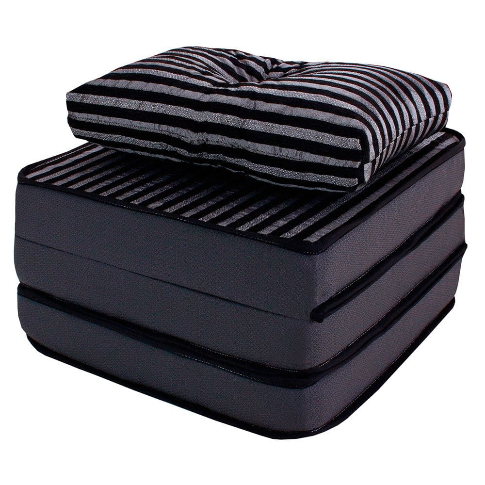 Puff Multiuso 3 Em 1 + Travesseiro Jacquard Preto Solteiro Bf Colchões