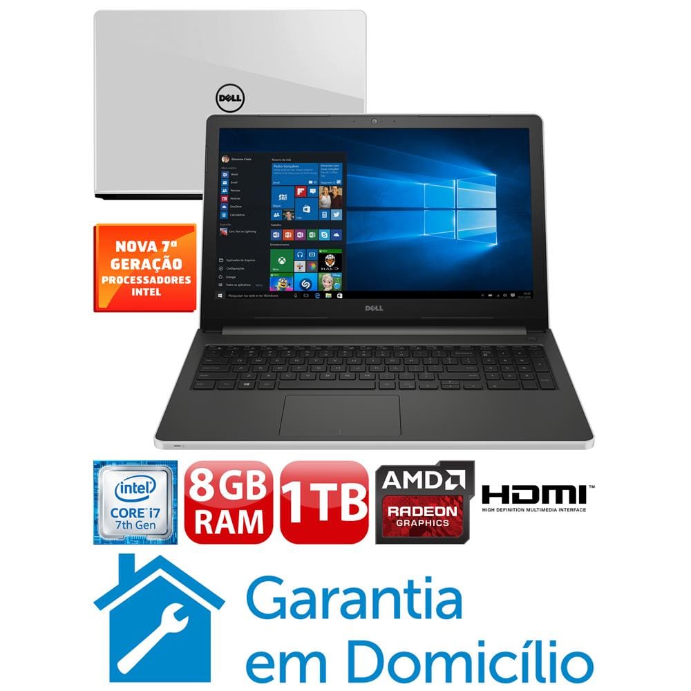 Notebook Dell Core i7-7500U 8GB 1TB | Casas Bahia