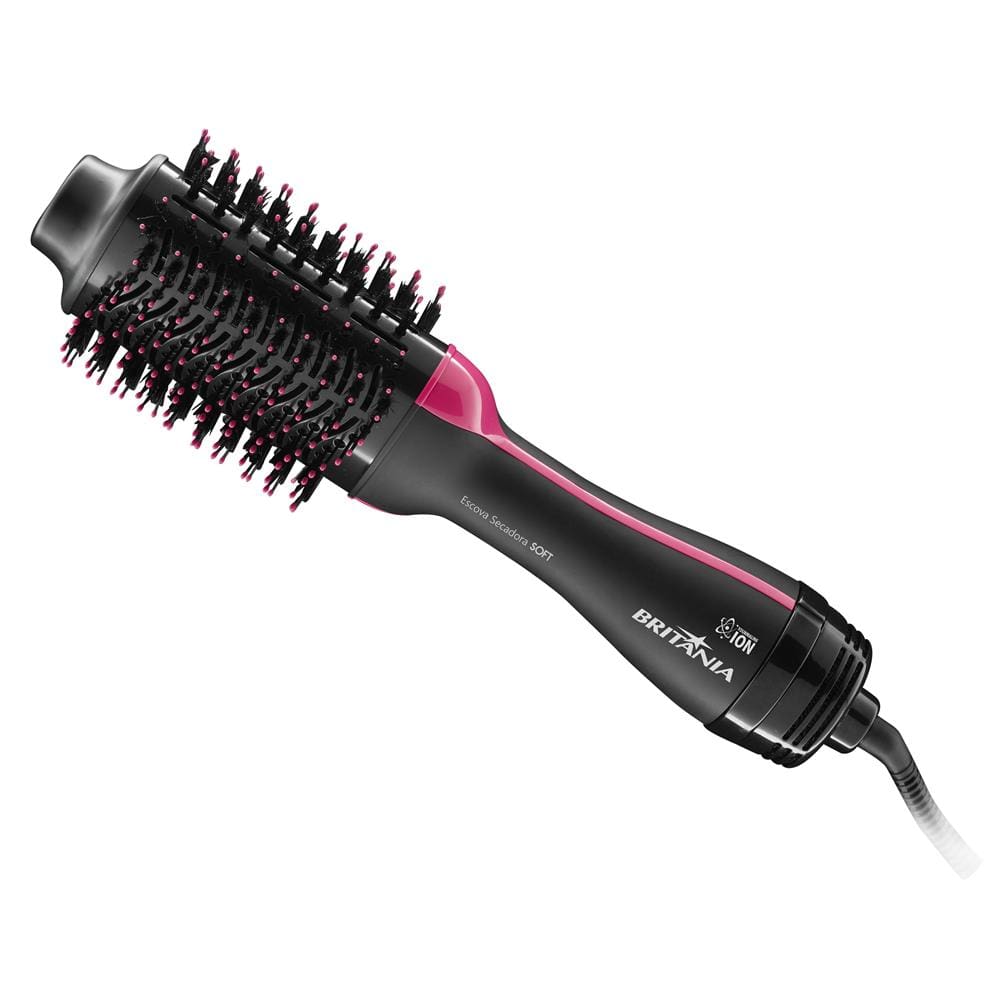 imagem-Escova Secadora Britânia Soft BEC02 Íon Tourmaline com Cabo Giratório 1200W - Preta/Rosa  - 110v