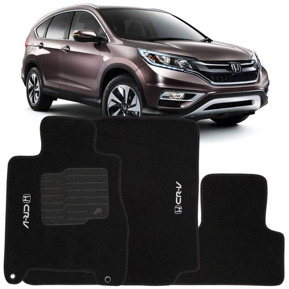 Jogo de Tapete Automotivo Carpete Honda Crv 2012 à 2018 Soft Preto 3 Peças