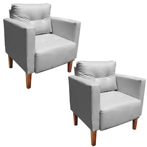 Kit 02 Poltrona Decorativa Lívia para Sala e Recepção Corino Cinza - D`Rossi