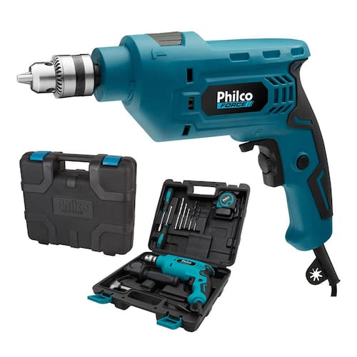 Menor preço em Kit Furadeira de Impacto Philco PFU01MF com Mandril 3/8 e Maleta com 11 Peças - 650W