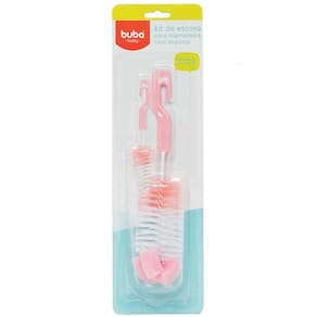 Kit de Escova para Mamadeira com Esponja Rosa - Buba Toys