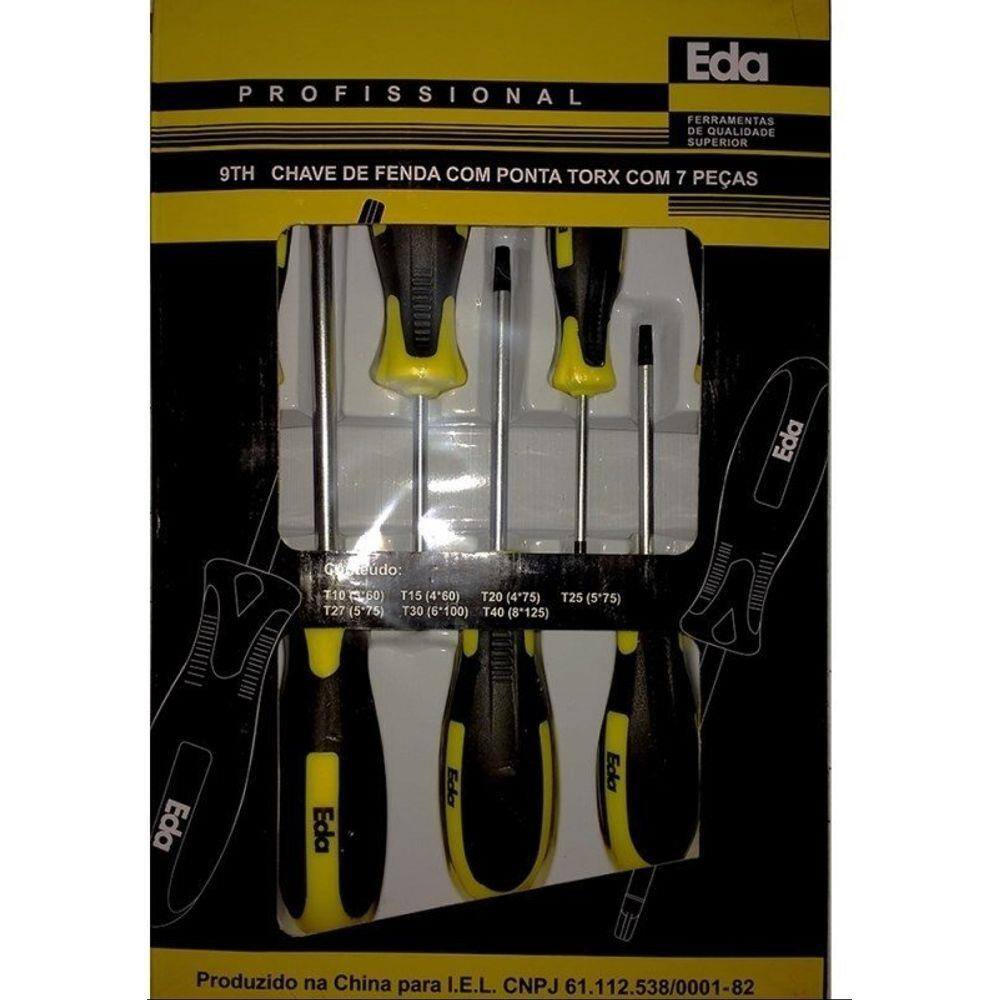 Jogo De Chave Torx Reta Com Cabo 7 Peças T10-T40 Reforçada - Eda