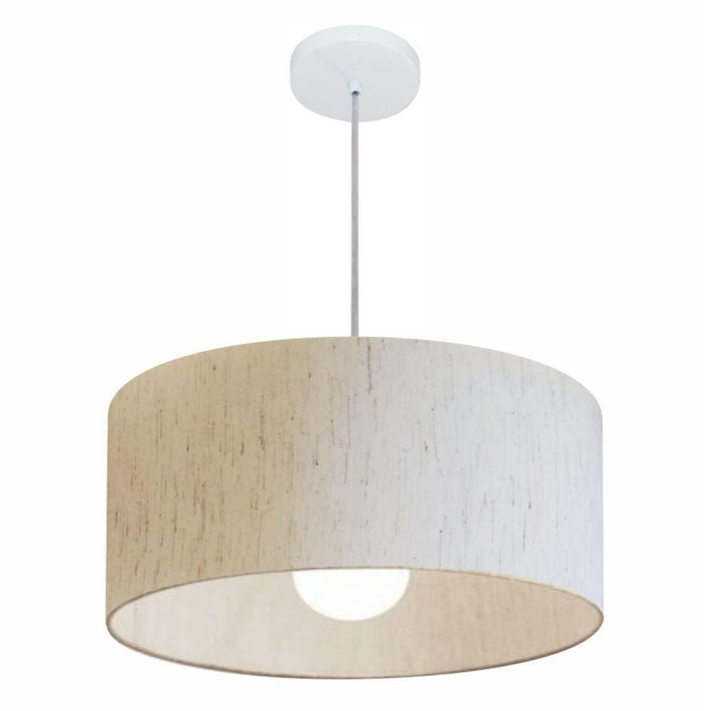 Lustre Pendente Cilindrico 4052 Cupula Tecido 50x21cm Linho Bege
