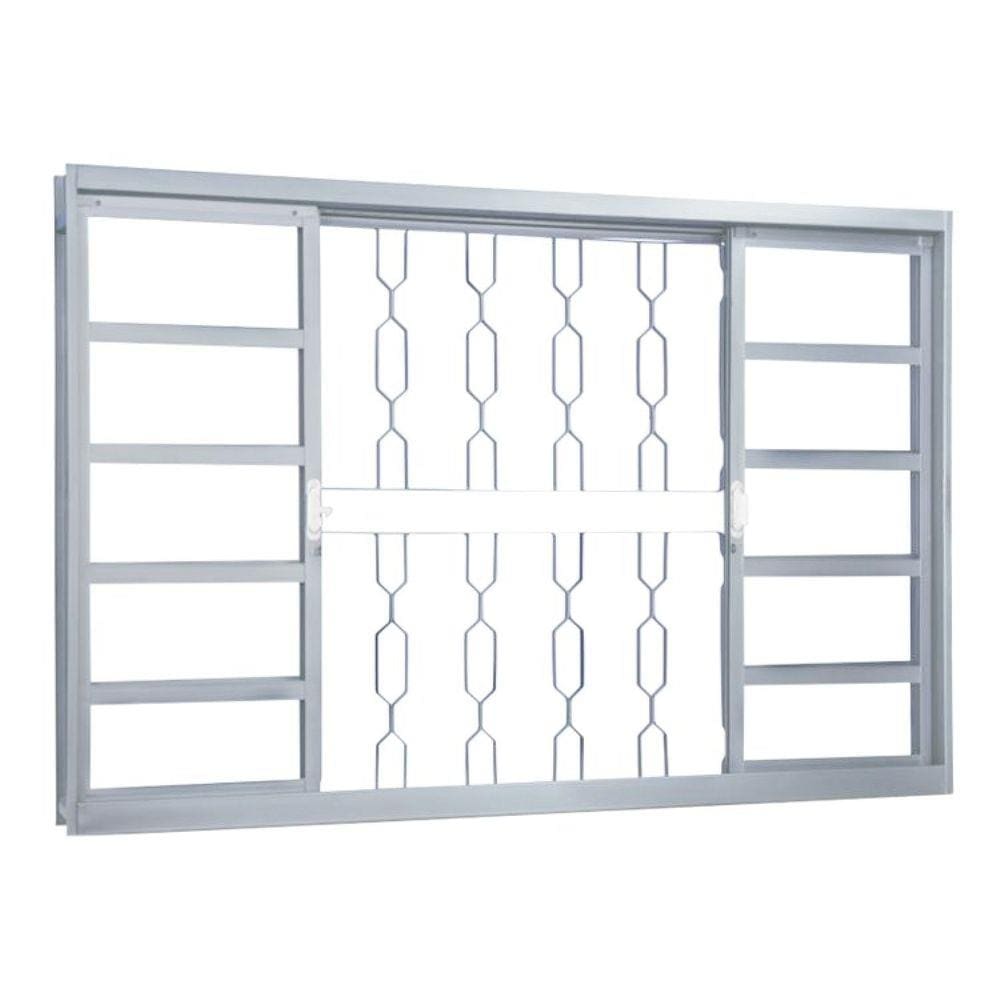 Janela de Correr Aço 4 Folhas com Grade Elo MGM Minas Sul 120cmx150cm Vidro Liso Incolor