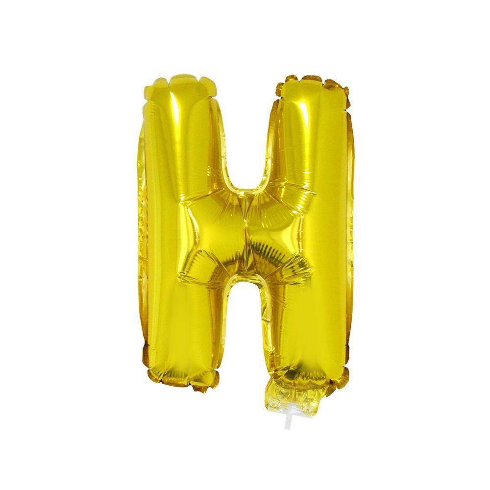 Balão Funny Fashion Letra H c/ Vareta Nº16 Ouro 1 Unidade