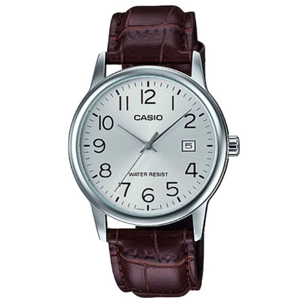Relogio Casio Masculino Mtp-v002l 7b2u Prata Couro Marrom