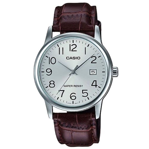 imagem-Relogio Casio Masculino Mtp-v002l 7b2u Prata Couro Marrom