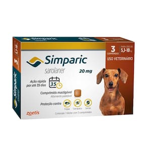 Simparic 20 Mg Antipulgas E Carrapatos Para Cães 5,1 A 10 Kg –3 Comprs