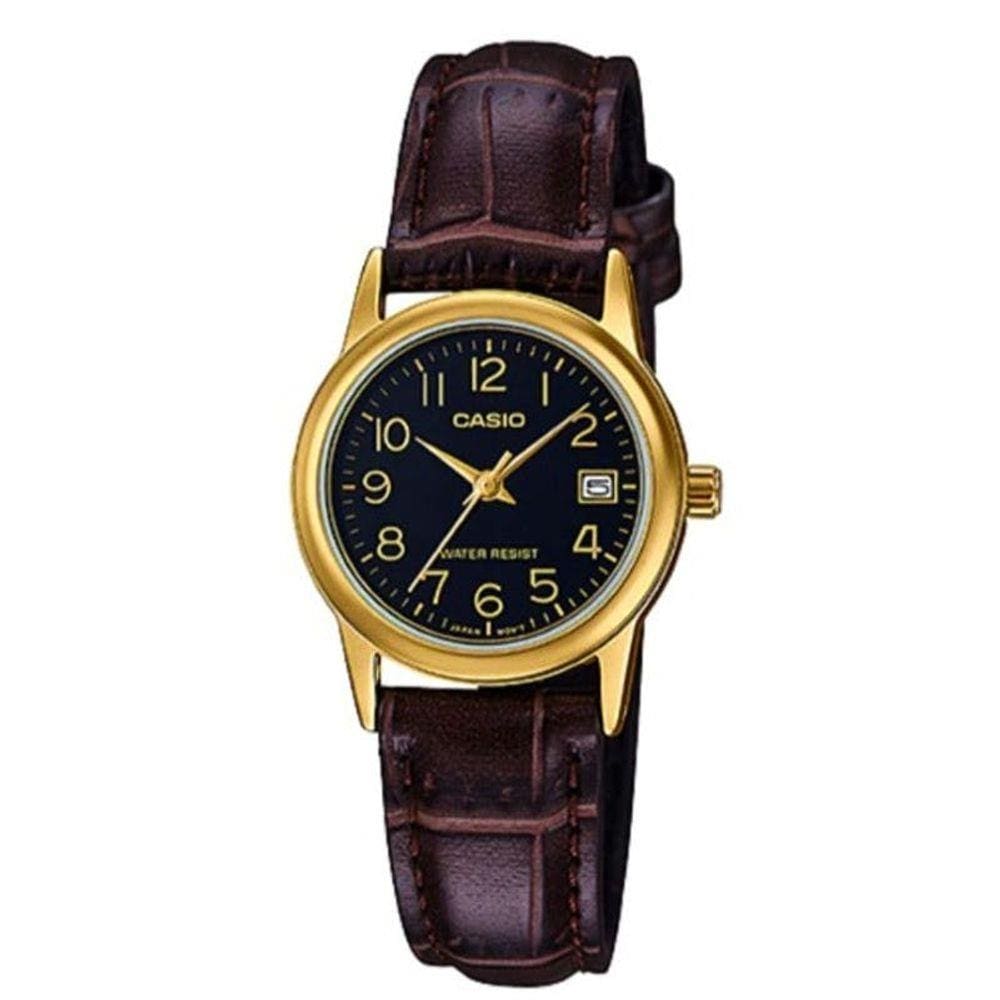 Relogio Casio Feminino Ltp-v002gl 1bu Dourado Couro Marrom