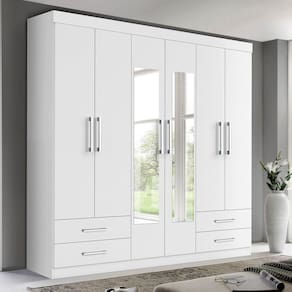 Guarda Roupa Casal 6 Portas 4 Gavetas e 2 Espelhos Galaxy Espresso Móveis Branco Freijó
